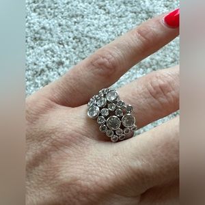 NEW silver tone faux solitaire diamond large cocktail ring size 7